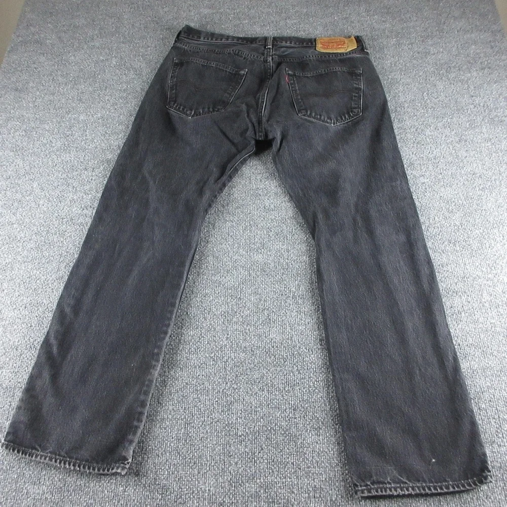 Levis 501 Jeans Mens 36x30 Black Regular Straight Charcoal Wash Denim Casual